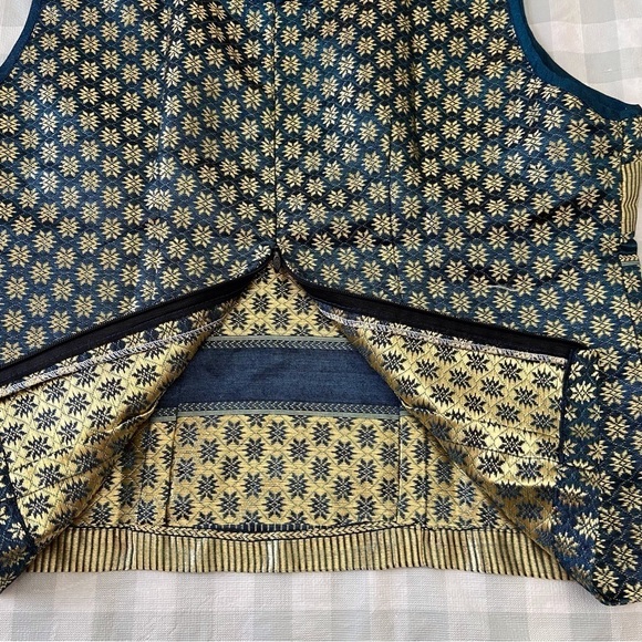 2/40$ Boon Thai Silk top large blue gold tank top boxy debardeur sleeveless - Picture 3 of 10